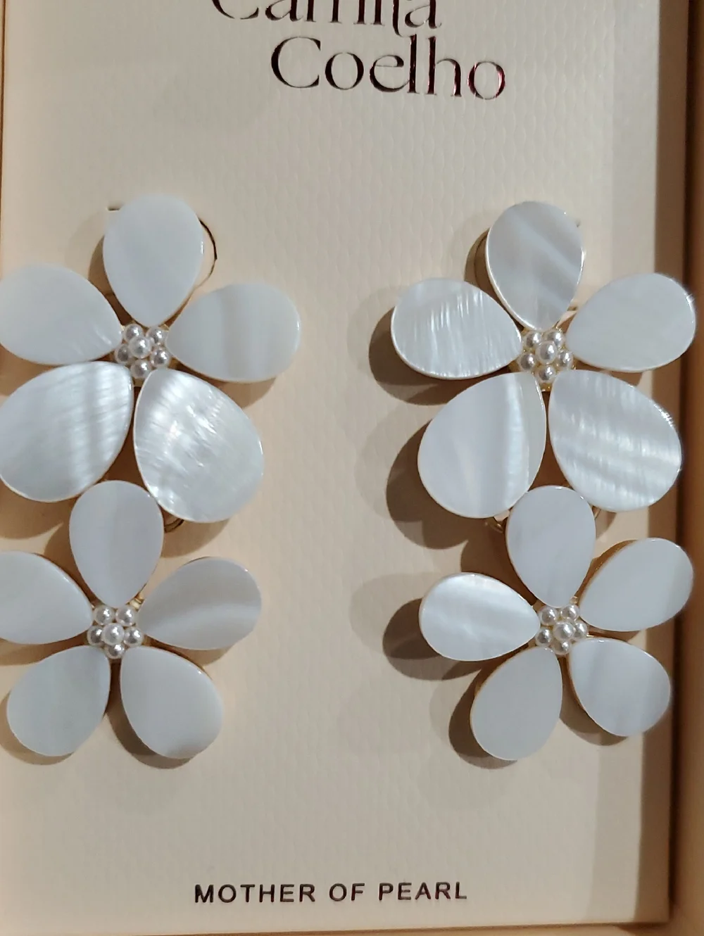 Camila Coelho white mother of pearl daisy flower shape dangle tiered‎ earrings